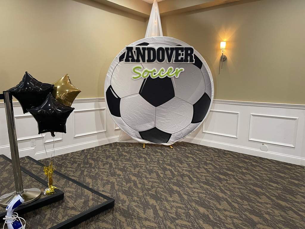 Sports banquet Fridley Minnesota dining - Soccer ball backdrop
